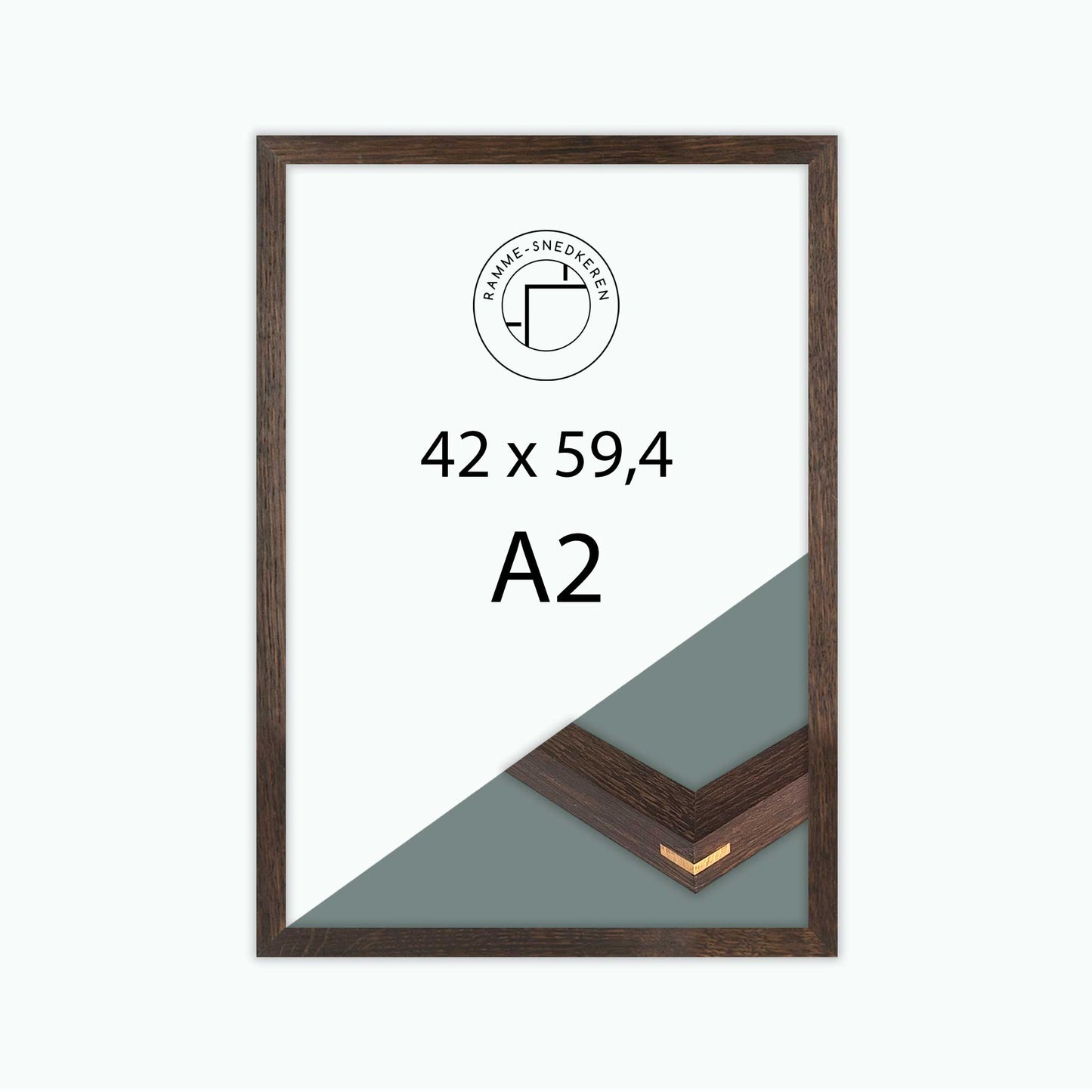 Snedkerramme mørk eg – 42x59,4 (A2) – Bred m. snedkersamling – Ægte glas – Olie/voksbehandlet – Håndlavet i Danmark