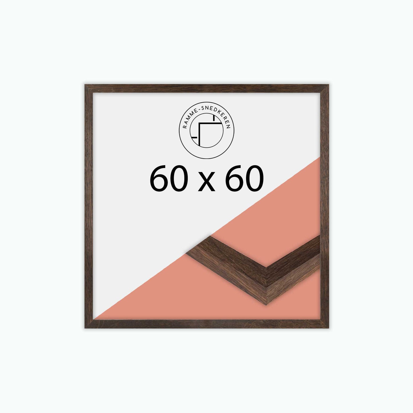 Snedkerramme mørk eg – 60x60 – Bred – Ægte glas – Olie/voksbehandlet – Håndlavet i Danmark