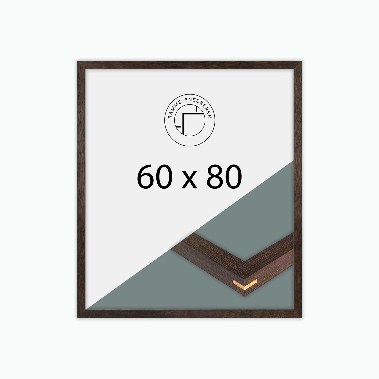 Snedkerramme mørk eg – 60x80 – Bred m. snedkersamling – Ægte glas – Olie/voksbehandlet – Håndlavet i Danmark